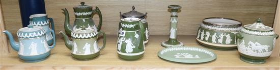 A collection of Carlton Ware green jasper-type teaware, etc. tallest 22cm